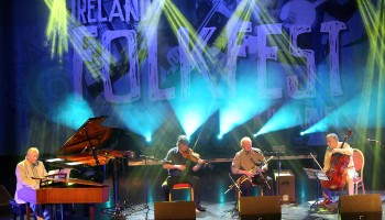 Renouned Uilleann Piper Liam O'Flynn performing with Mícheál Ó'Súilleabháin, Paddy Glackin and Neil Martin at the Ireland Folkfest Killarney at the INEC Killarney