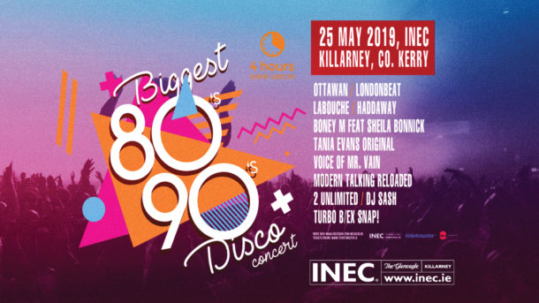 The Biggest 80’s and 90’s concert and disco at the INEC Killarney
