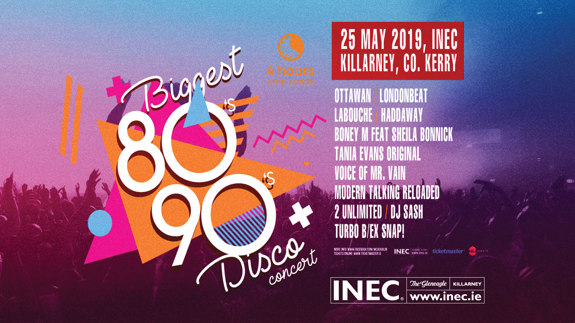 Biggest 80's & 90's Disco and Concert comes to the INEC Killarney May 25th 2019